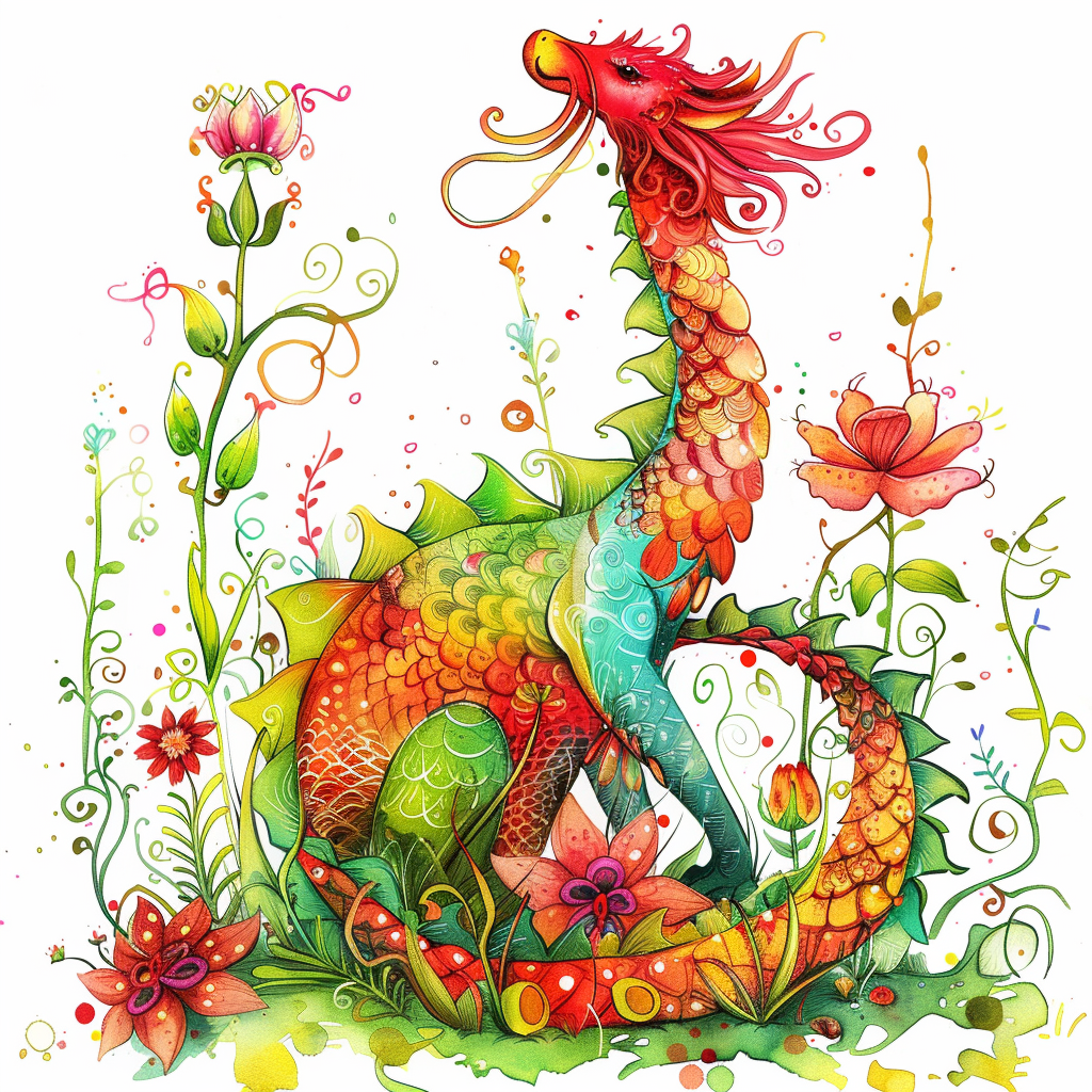 Dragon floral majestic Expressive surreal Vinyl Decal Sticker for Car, Laptop, Tumbler and more # F019055-4" x 4"