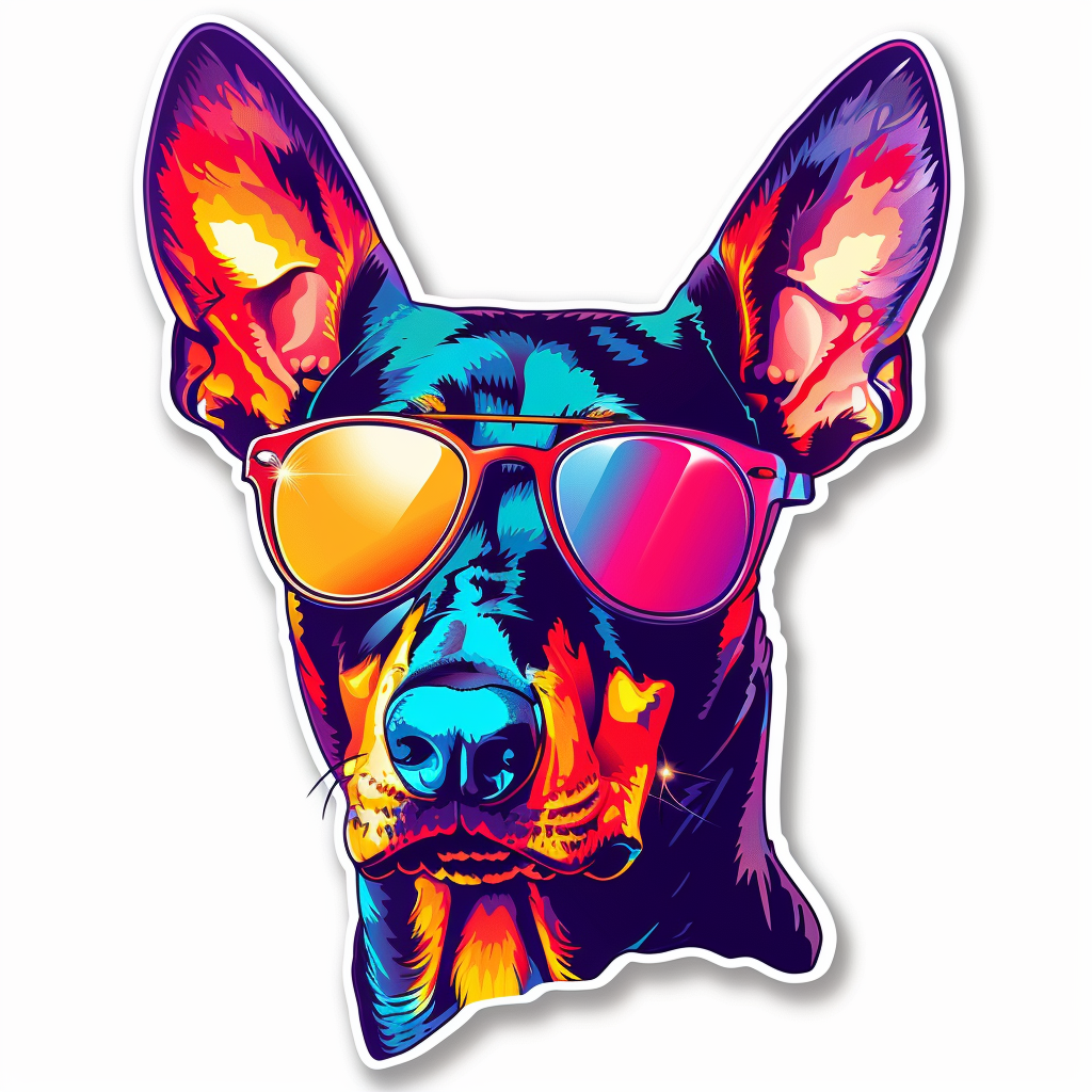 Sticker of a Doberman Pinscher Dog wearing sunglasses Expressive surreal Vinyl Decal Sticker for Car, Laptop, Tumbler and more # F019243