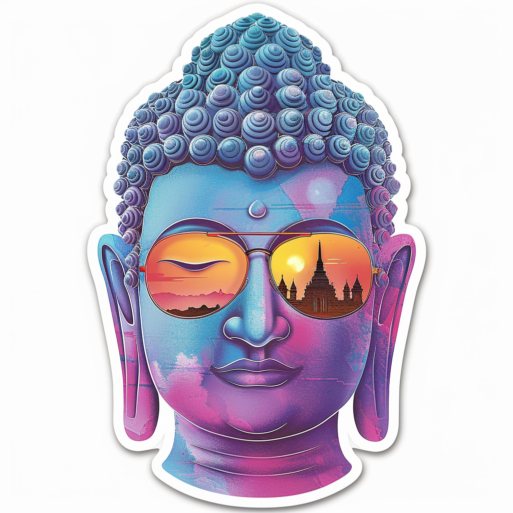 Sticker of a Buddha wearing sunglasses majestic Expressive surreal Vinyl Decal Sticker for Car, Laptop, Tumbler and more # F016823