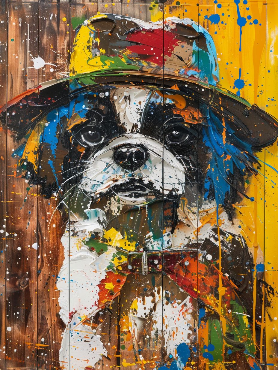 Colorful space Shih Tzu dog with a hat Expressive surreal Poster # F024928
