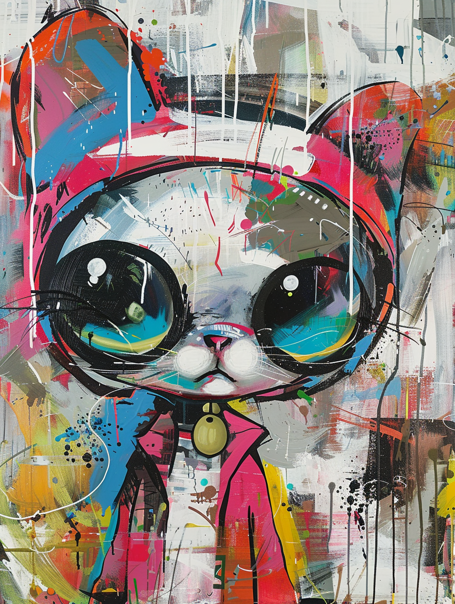 Colorful space Ragdoll cat with a hat Expressive surreal Poster # F025302