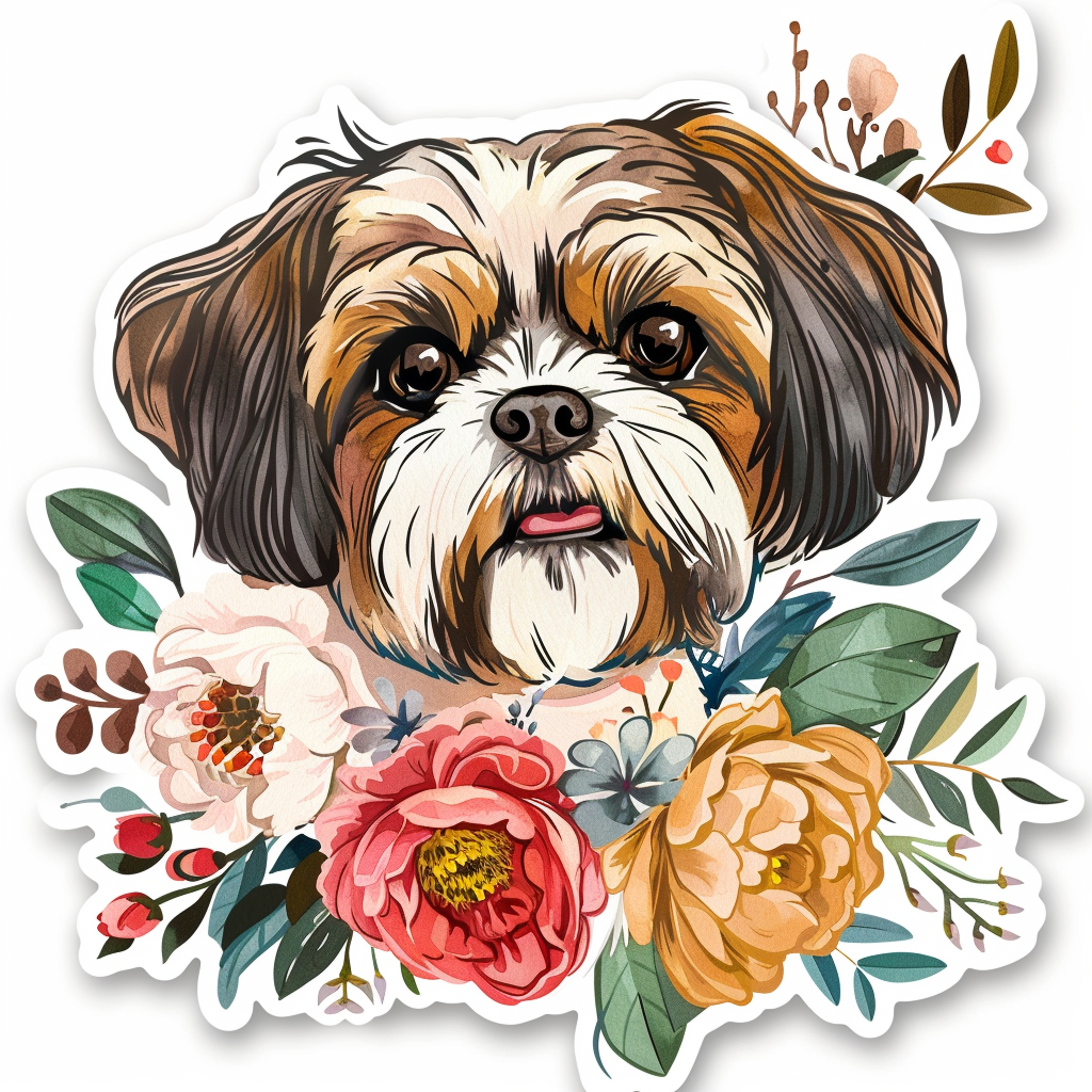 Adorable Shih Tzu Dog Expressive surreal Vinyl Decal Sticker for Car, Laptop, Tumbler and more # F018369