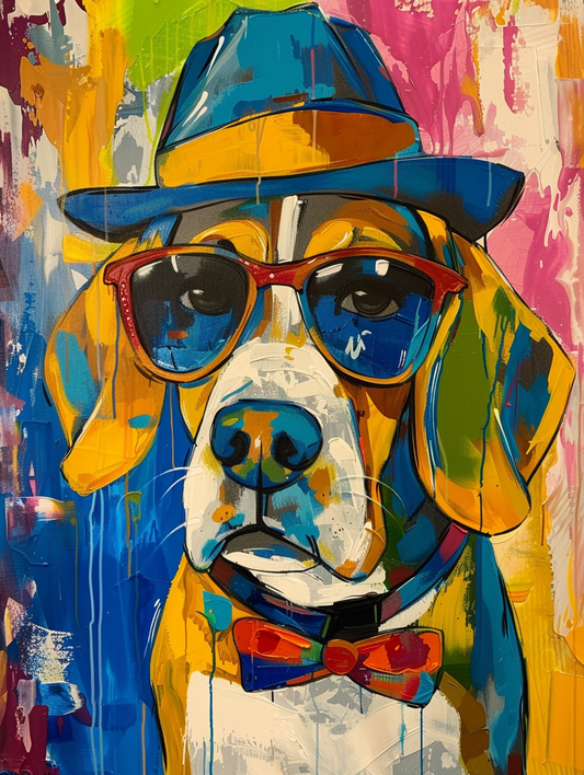 colorful space Beagle dog with a hat Expressive surreal Poster # F025418
