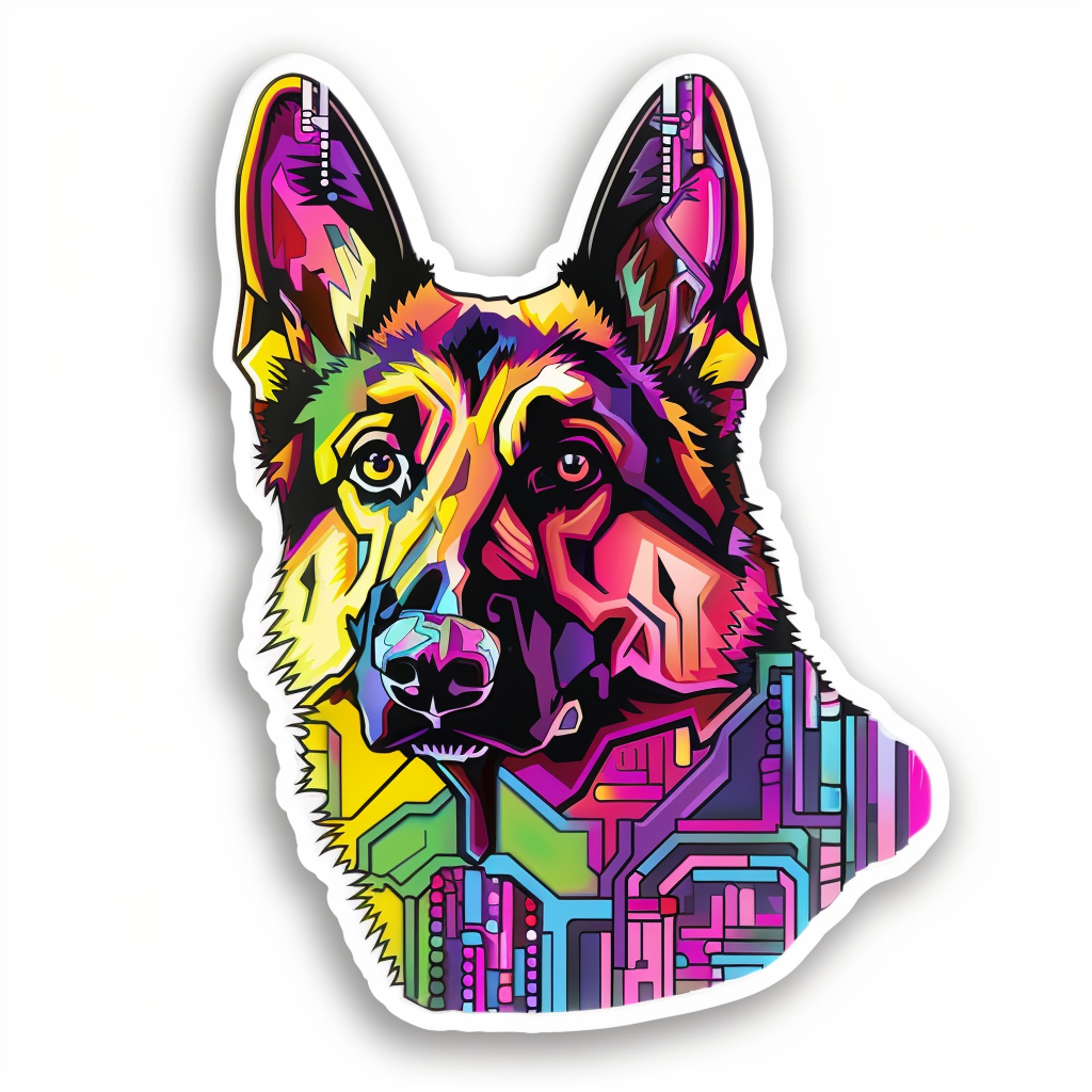 German Shepherd Dog cyber punk Vinyl Decal Sticker for Car, Laptop, Tumbler and more # F011520