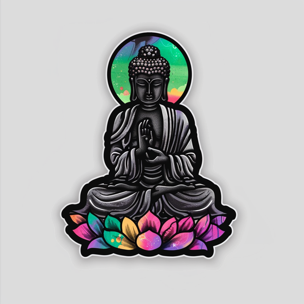 Buddha cartoon majestic Expressive surreal Vinyl Decal Sticker for Car, Laptop, Tumbler and more # F017048