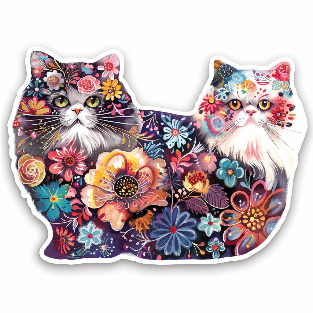 Persian Cat floral majestic Expressive surreal Vinyl Decal Sticker for Car, Laptop, Tumbler and more # F016134