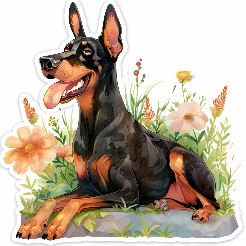 Adorable Doberman Pinscher Dog with Expressive surreal Vinyl Decal Sticker for Car, Laptop, Tumbler and more # F019675-4" x 4"