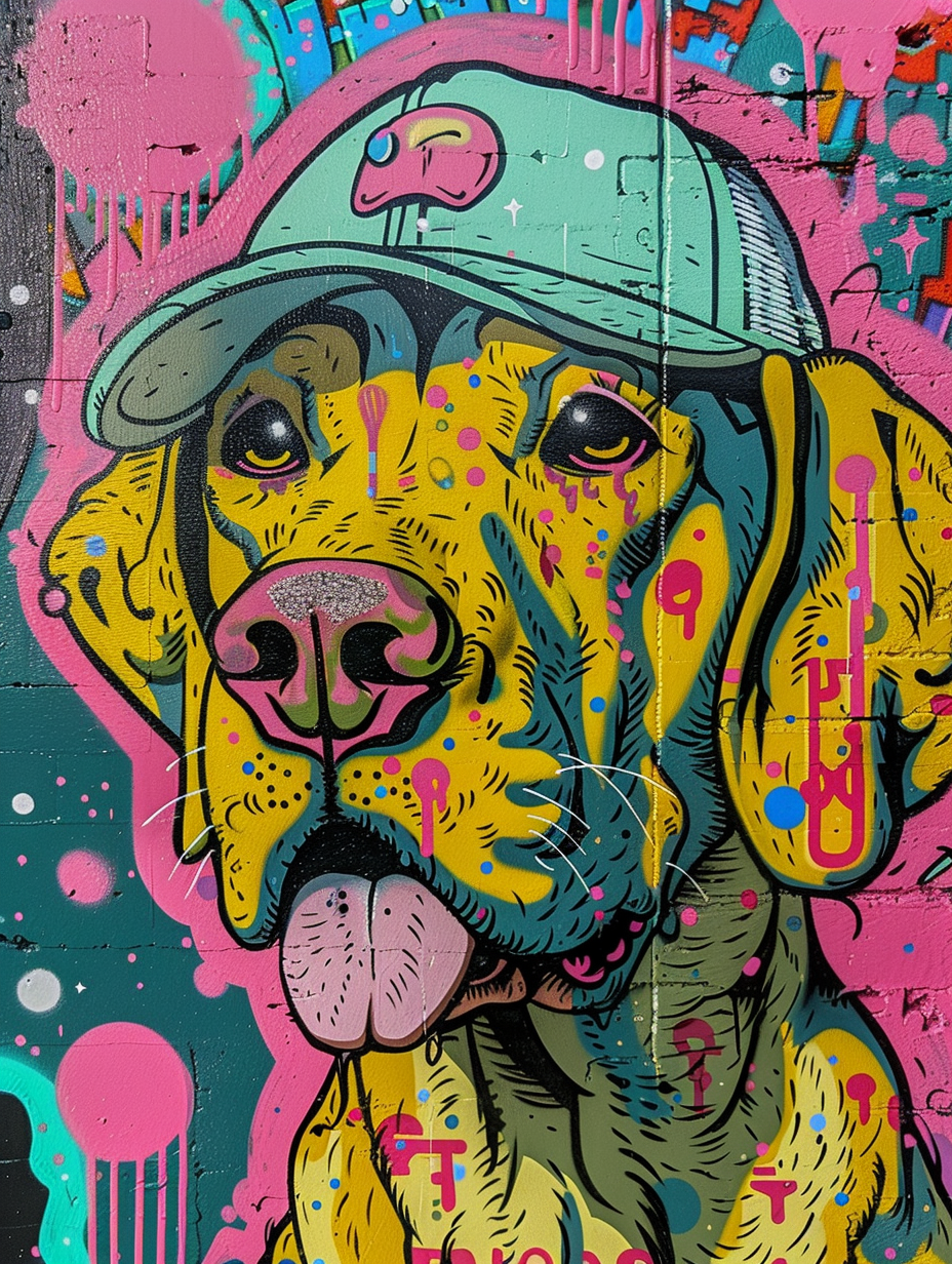 colorful space Labrador Retriever dog with a hat Expressive surreal Poster # F025541