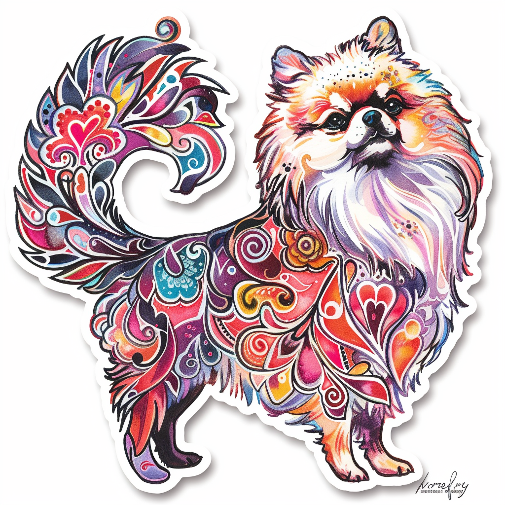 Sticker of a Pomeranian Dog majestic Expressive surreal Heartcore Vinyl Decal Sticker for Car, Laptop, Tumbler and more # F014107