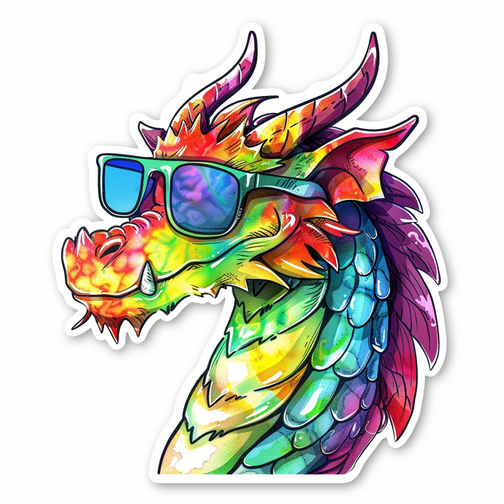Dragon wearing sunglasses majestic Expressive surreal Vinyl Decal Sticker for Car, Laptop, Tumbler and more # F018939