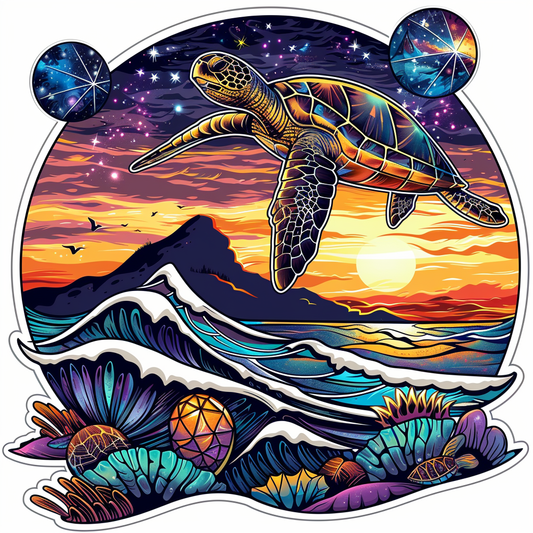 turtle majestic Expressive surreal Vinyl Decal Sticker for Car, Laptop, Tumbler and more # F022136-4" x 4"