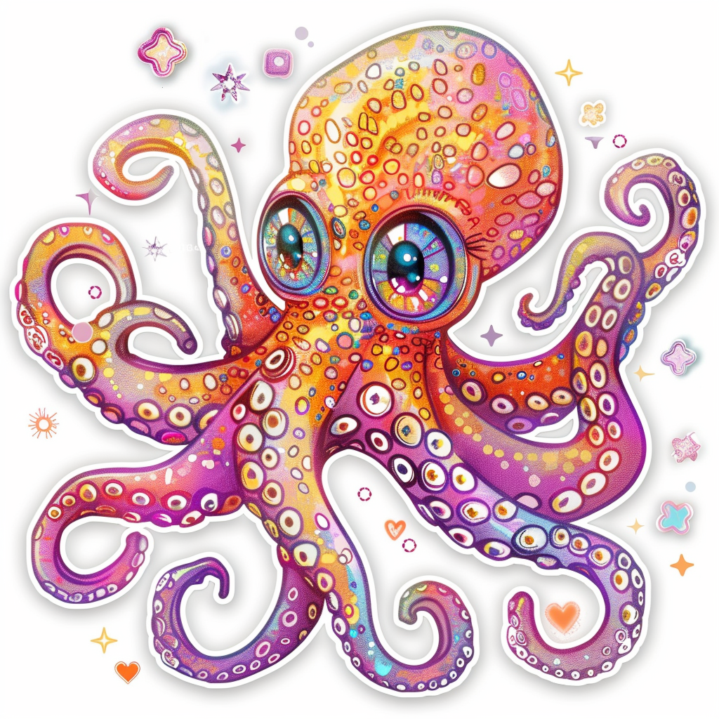 Sticker of a Octopus heartcore texture Expressive surreal Vinyl Decal Sticker for Car, Laptop, Tumbler and more # F015741