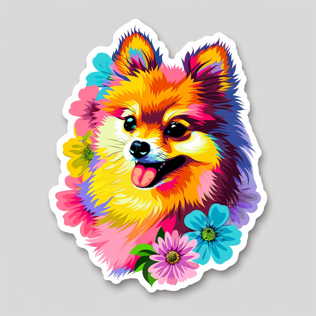 Sticker of a Pomeranian Dog floral majestic Expressive surreal Vinyl Decal Sticker for Car, Laptop, Tumbler and more # F013949