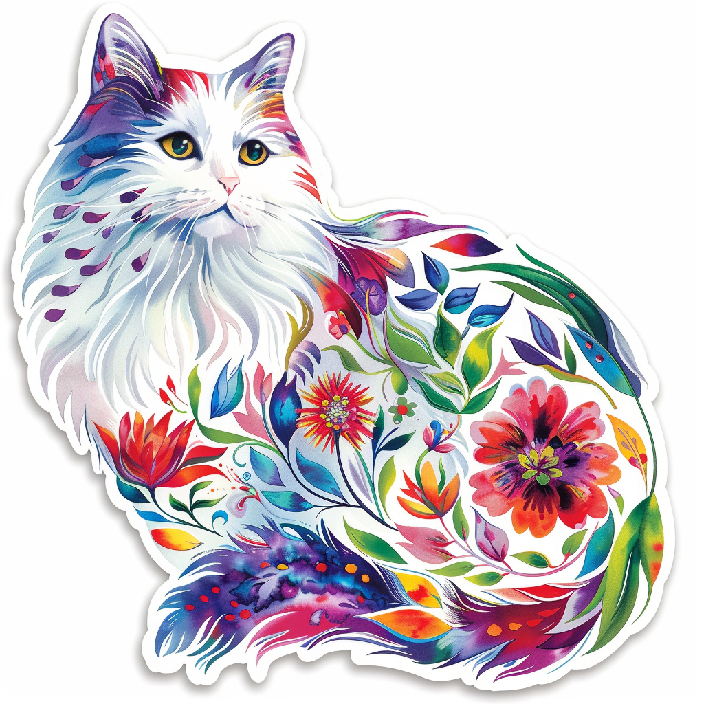 Persian Cat floral majestic Expressive surreal Vinyl Decal Sticker for Car, Laptop, Tumbler and more # F016206