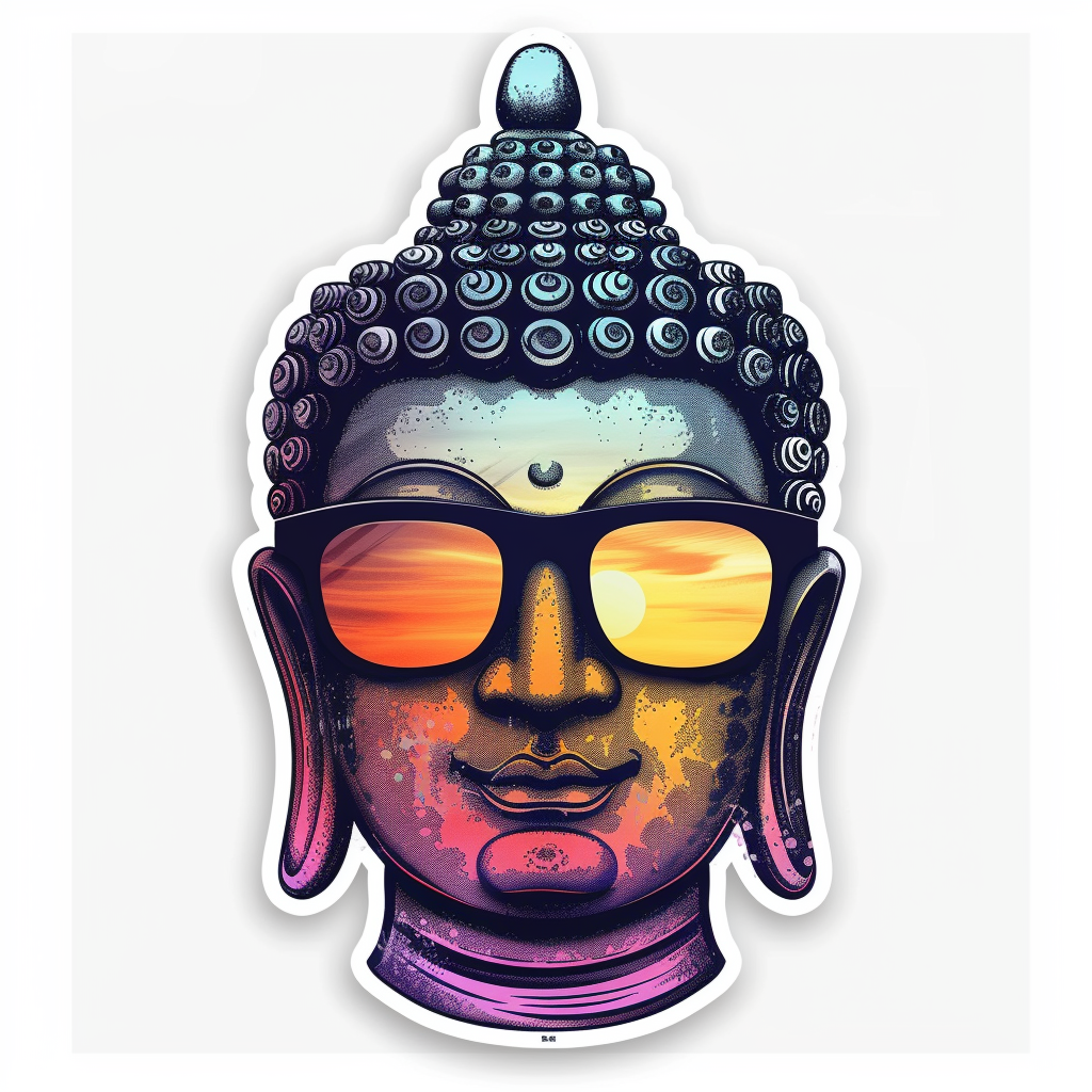 Sticker of a Buddha wearing sunglasses majestic Expressive surreal Vinyl Decal Sticker for Car, Laptop, Tumbler and more # F016848