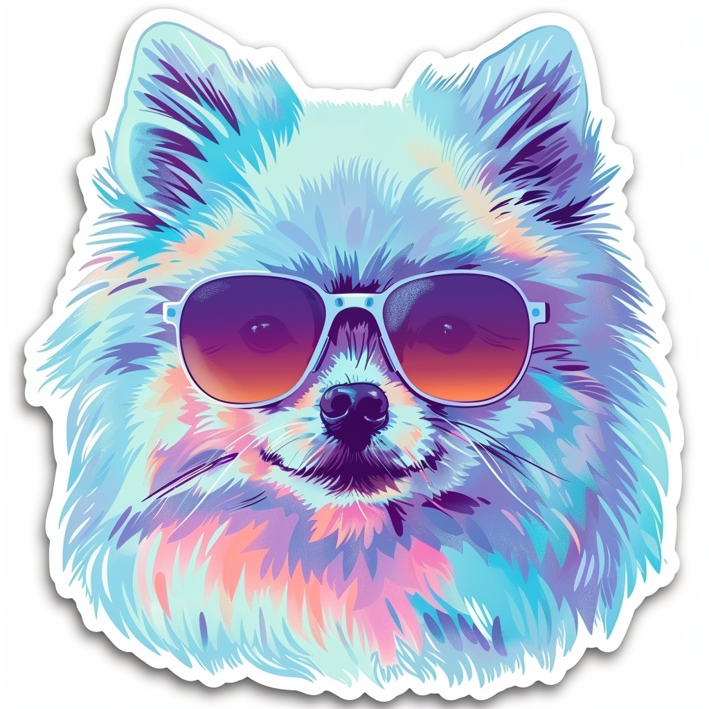Sticker of a Pomeranian Dog wearing sunglasses majestic Expressive surreal Vinyl Decal Sticker for Car, Laptop, Tumbler and more # F013746