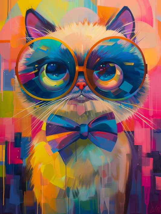 Colorful space Himalayan cat with a bow tie Expressive surreal Poster # F024387