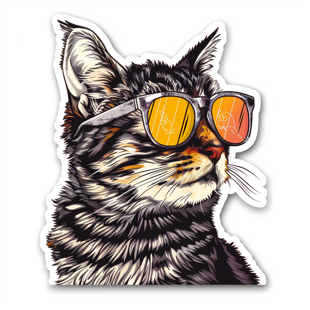 American Shorthair Cat wearing sunglasses Expressive surreal Vinyl Decal Sticker for Car, Laptop, Tumbler and more # F019895-4" x 4"
