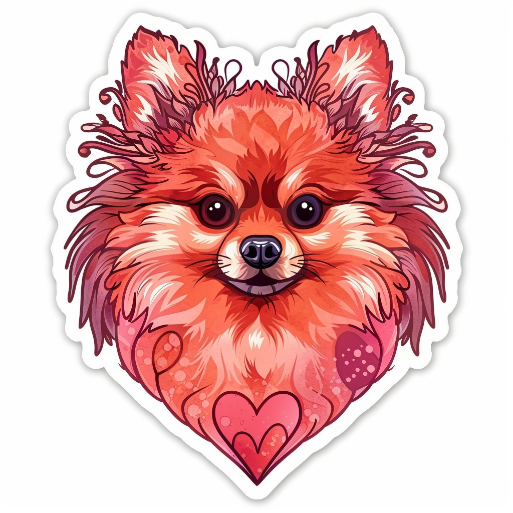 Sticker of a Pomeranian Dog majestic Expressive surreal Heartcore Vinyl Decal Sticker for Car, Laptop, Tumbler and more # F014149