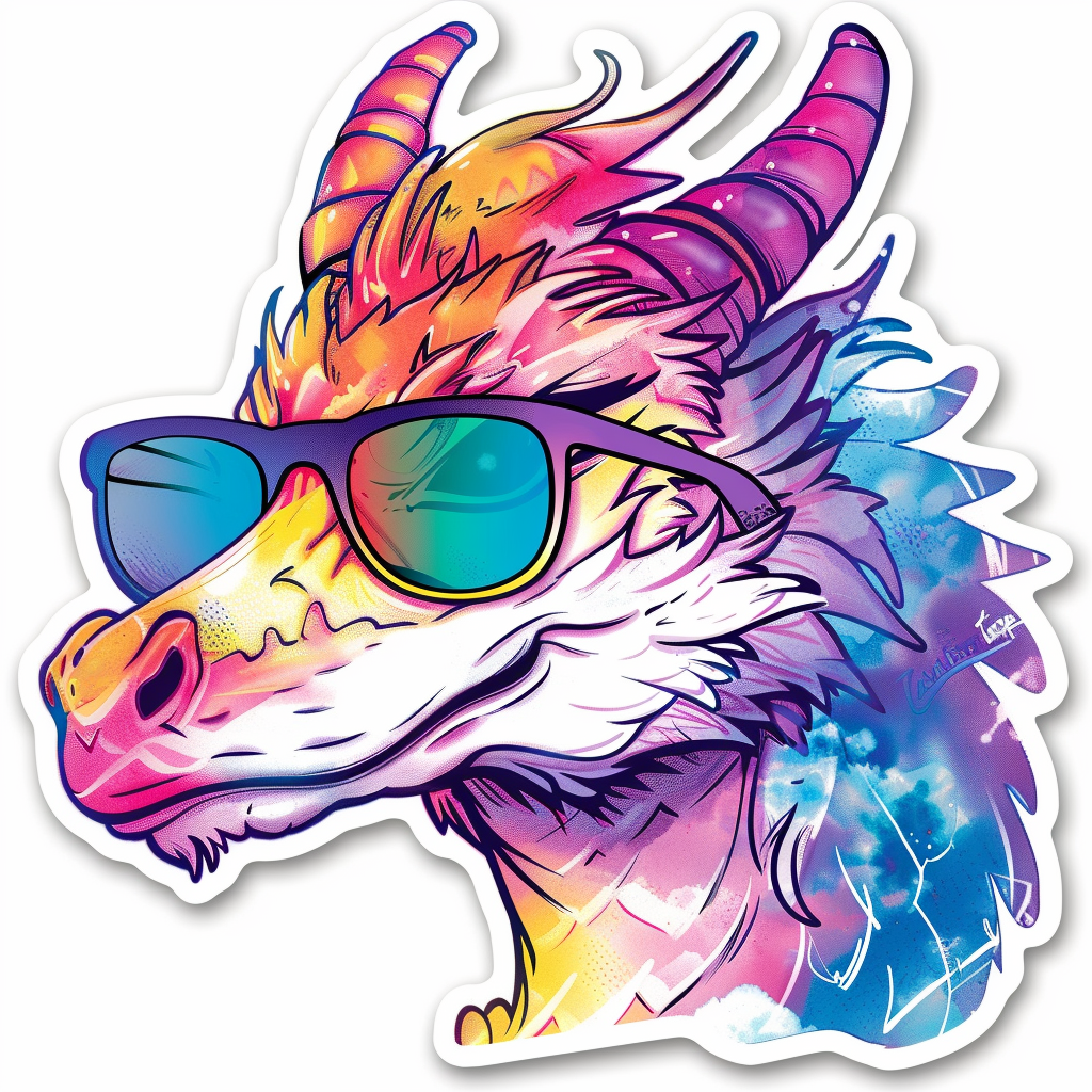 Dragon wearing sunglasses majestic Expressive surreal Vinyl Decal Sticker for Car, Laptop, Tumbler and more # F018919