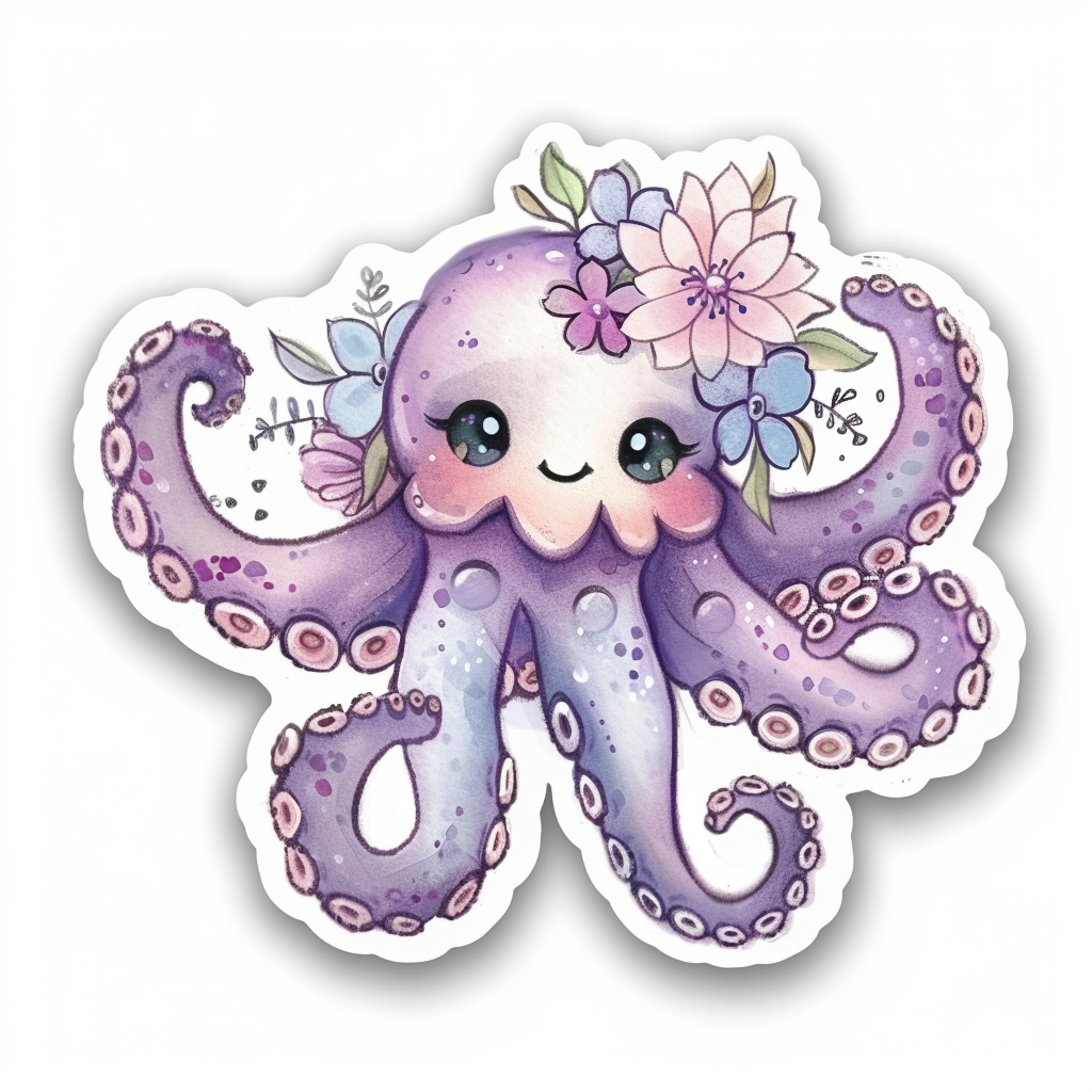 Adorable Octopus with chubby cheeks Expressive surreal Vinyl Decal Sticker for Car, Laptop, Tumbler and more # F015952