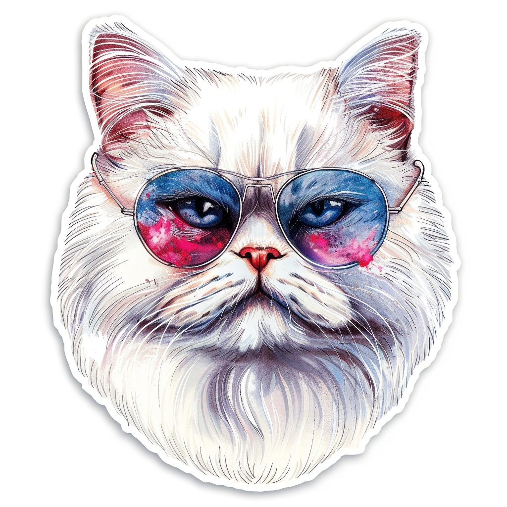 Persian Cat Expressive surreal Vinyl Decal Sticker for Car, Laptop, Tumbler and more # F016005