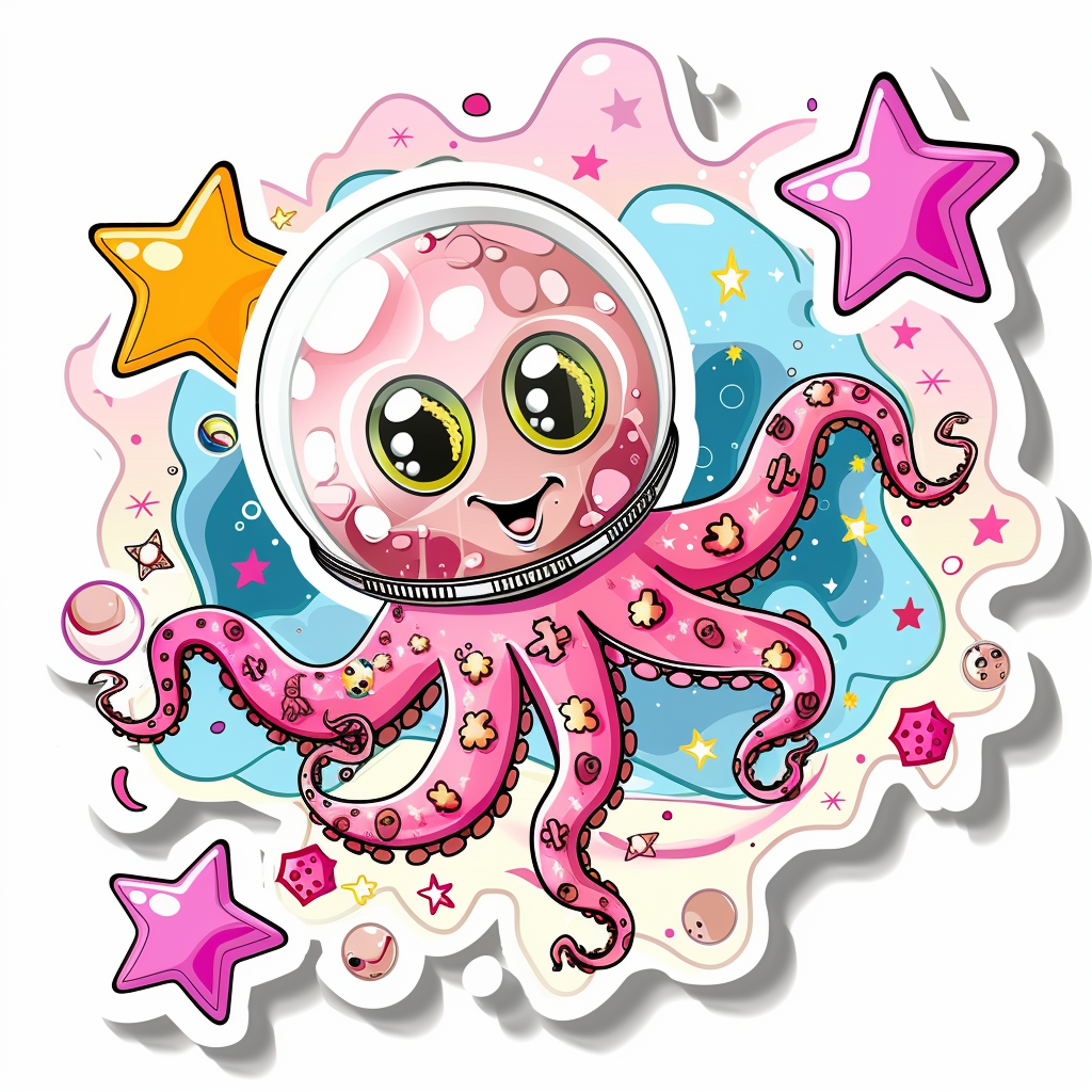 Cute and Adorable Octopus full body space suit Expressive surreal Vinyl Decal Sticker for Car, Laptop, Tumbler and more # F015954