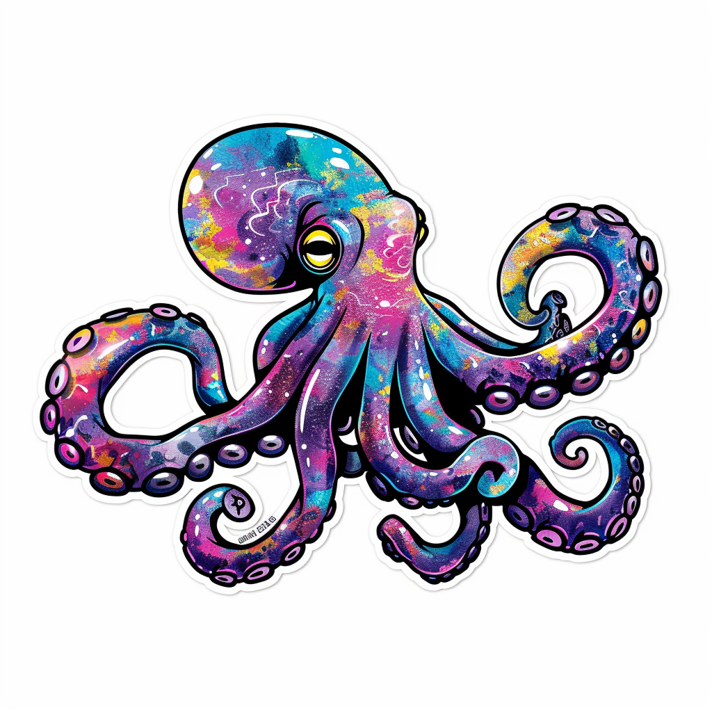 Sticker of a Octopus heartcore majestic Expressive surreal Vinyl Decal Sticker for Car, Laptop, Tumbler and more # F015467