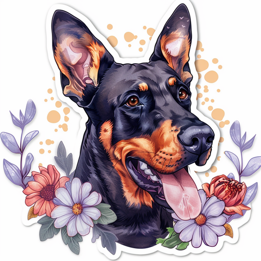 Adorable Doberman Pinscher Dog with Expressive surreal Vinyl Decal Sticker for Car, Laptop, Tumbler and more # F019656-4" x 4"