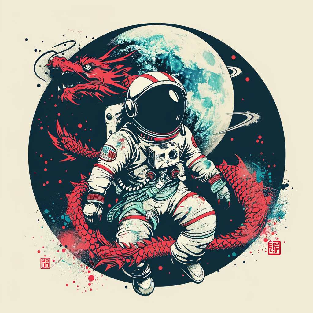 Sticker of a Dragon astronaut majestic Expressive surreal Vinyl Decal Sticker for Car, Laptop, Tumbler and more # F019137