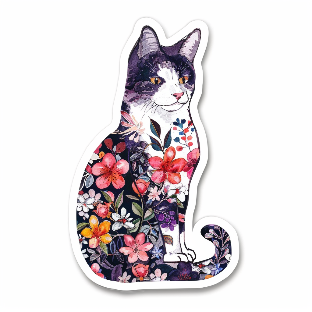 American Shorthair Cat floral majestic Expressive surreal Vinyl Decal Sticker for Car, Laptop, Tumbler and more # F018573
