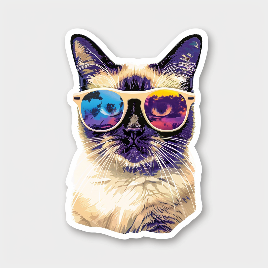 Burmese Cat wearing sunglasses Vinyl Decal Sticker for Car, Laptop, Tumbler and more # F010986