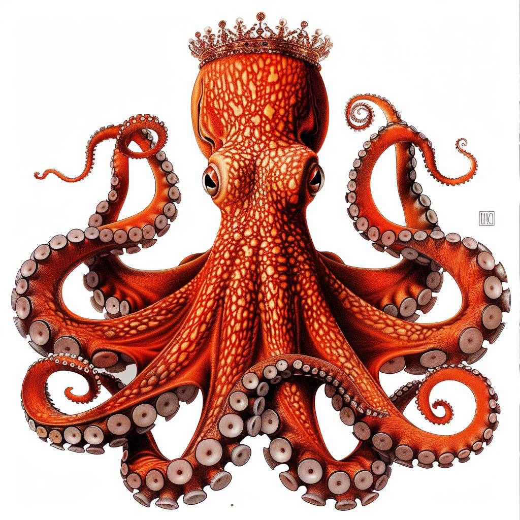 Octopus crowned majestic Expressive surreal Vinyl Decal Sticker for Car, Laptop, Tumbler and more # F015548-6" x 6"