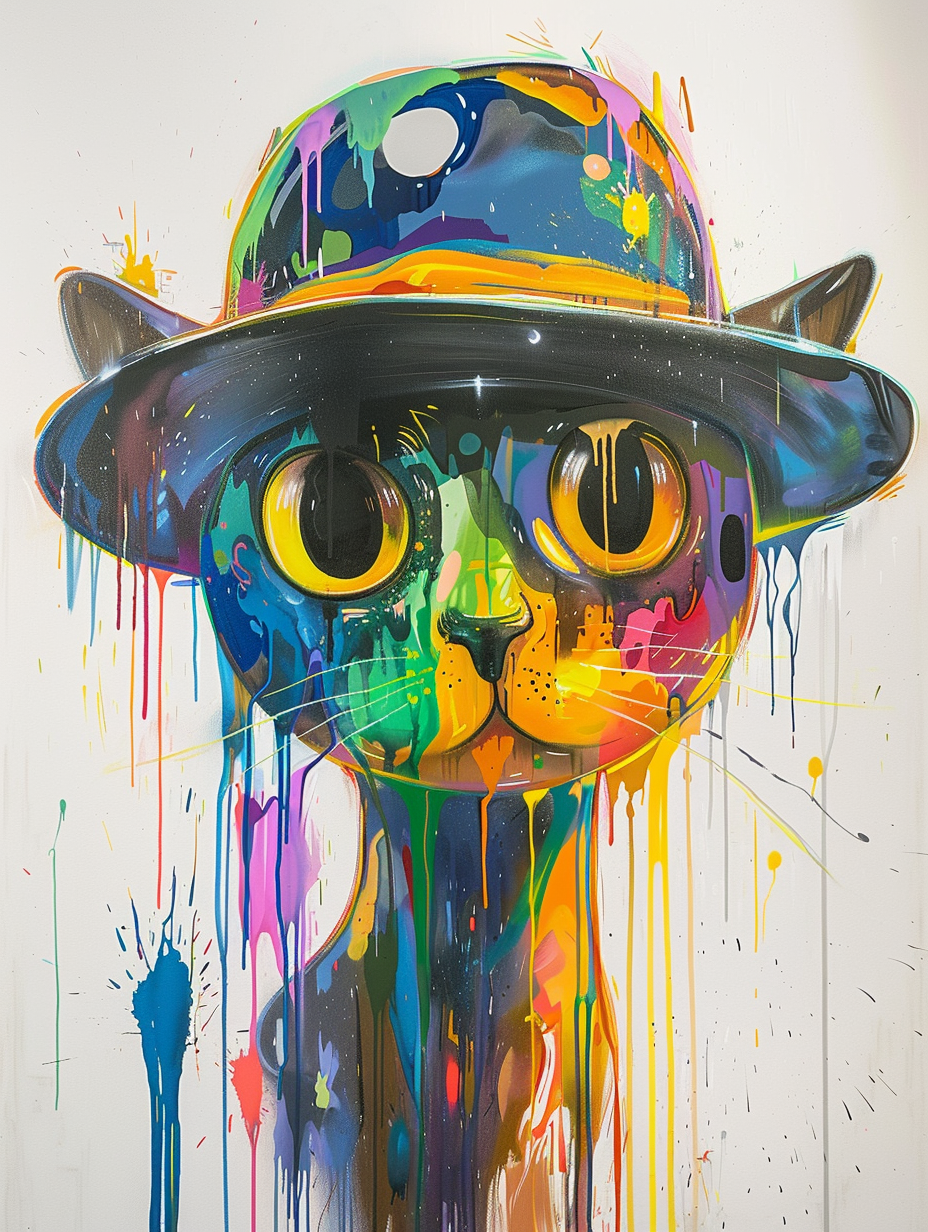 Colorful space Tonkinese cat with a hat Expressive surreal Poster # F025290