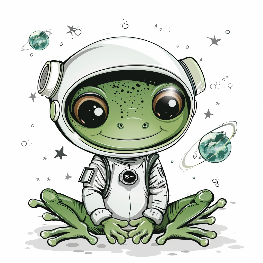 Sticker of a Cute and Adorable Frog full body wearing space suit Expressive surreal Vinyl Decal Sticker for Car, Laptop, Tumbler and more # F016644