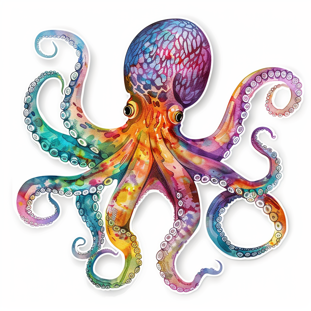 Sticker of a Octopus heartcore majestic Expressive surreal Vinyl Decal Sticker for Car, Laptop, Tumbler and more # F015438
