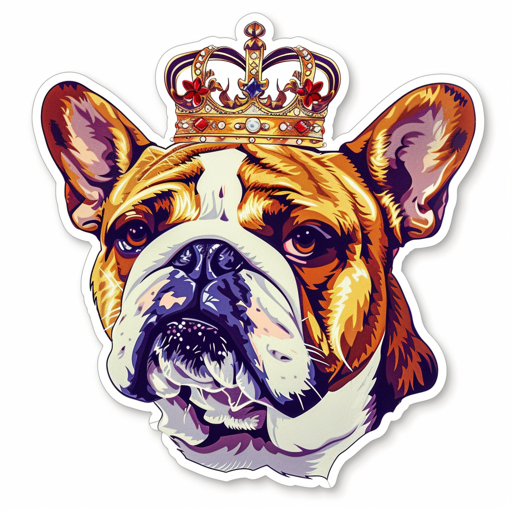Sticker of a Bulldog Dog crowned majestic Expressive surreal Vinyl Decal Sticker for Car, Laptop, Tumbler and more # F017256