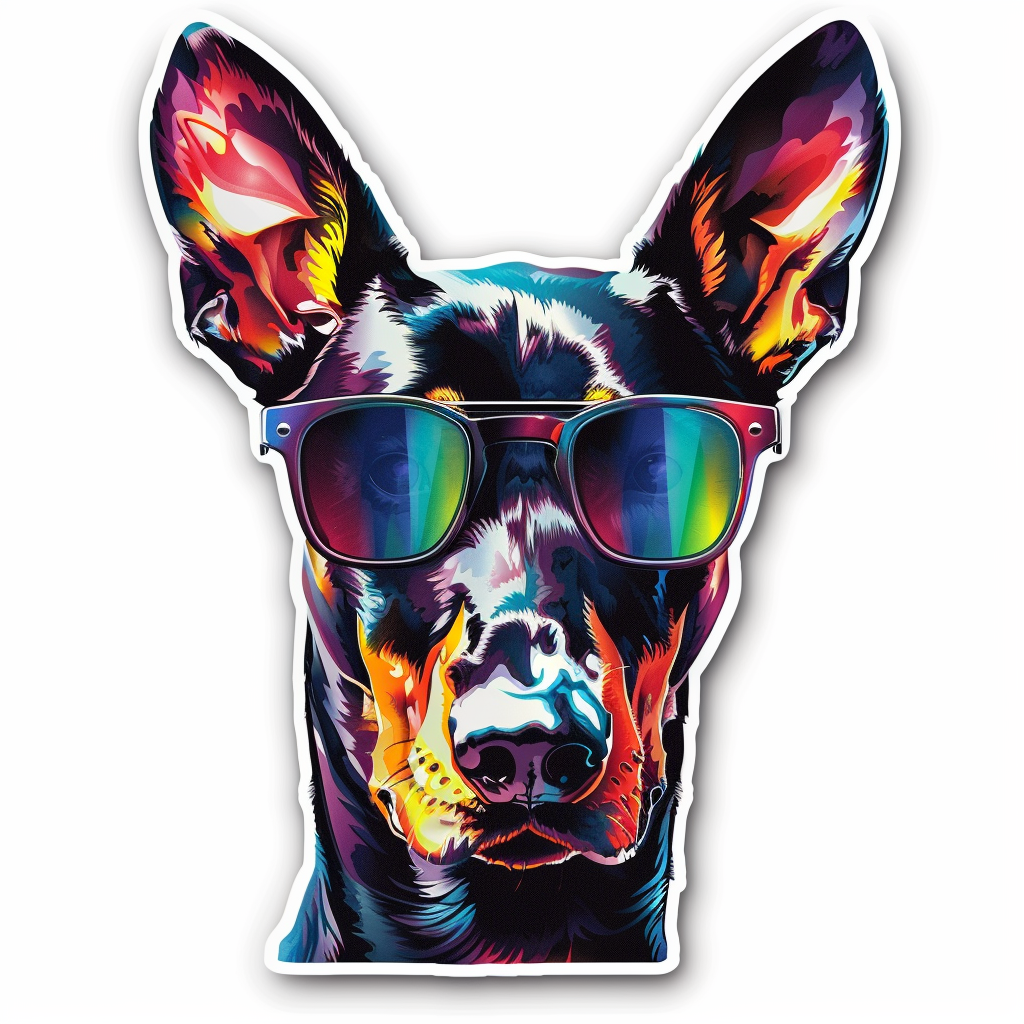 Sticker of a Doberman Pinscher Dog wearing sunglasses Expressive surreal Vinyl Decal Sticker for Car, Laptop, Tumbler and more # F019188