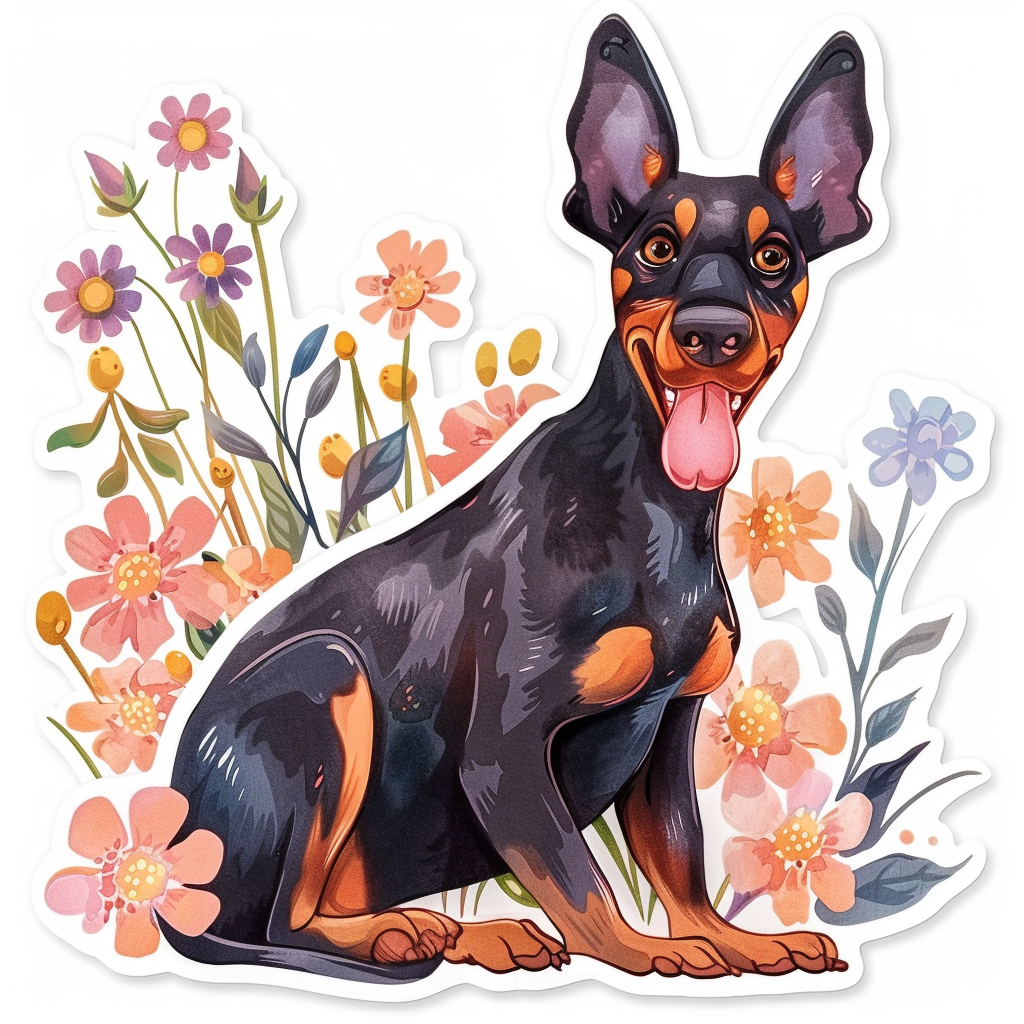 Adorable Doberman Pinscher Dog with Expressive surreal Vinyl Decal Sticker for Car, Laptop, Tumbler and more # F019657-4" x 4"