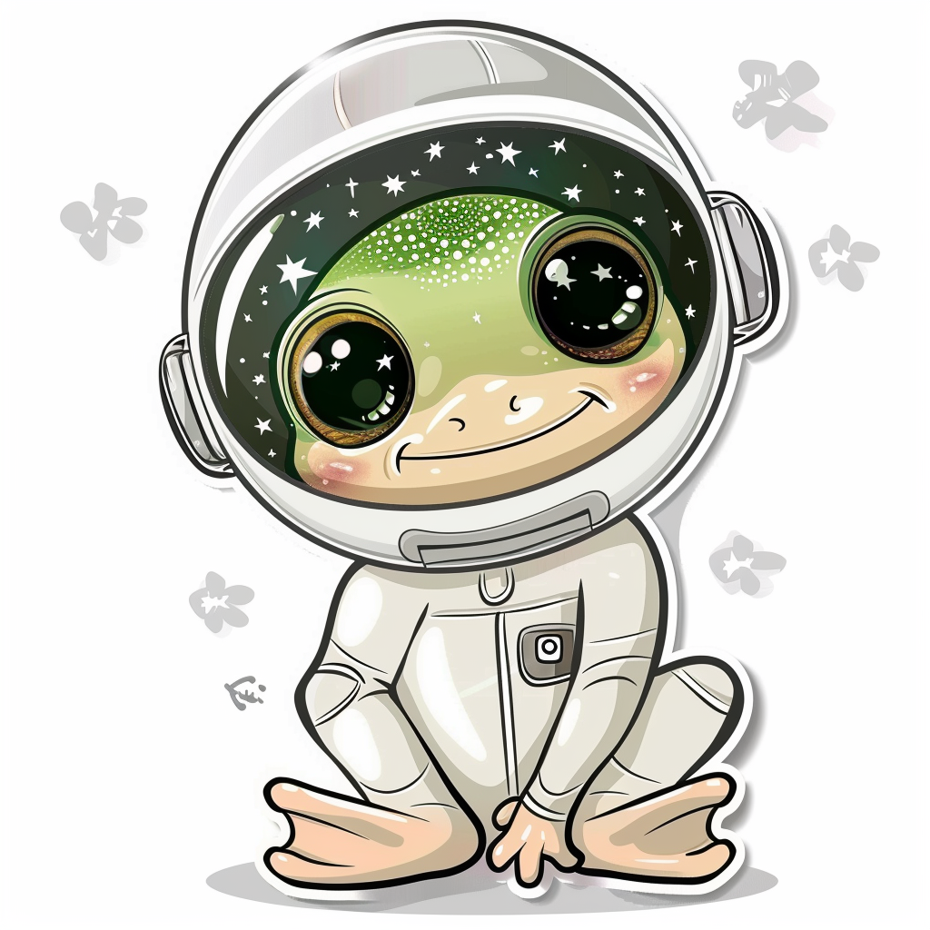 Sticker of a Cute and Adorable Frog full body wearing space suit Expressive surreal Vinyl Decal Sticker for Car, Laptop, Tumbler and more # F016647