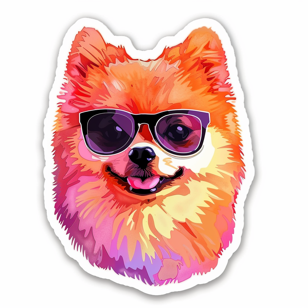 Sticker of a Pomeranian Dog wearing sunglasses majestic Expressive surreal Vinyl Decal Sticker for Car, Laptop, Tumbler and more # F013752