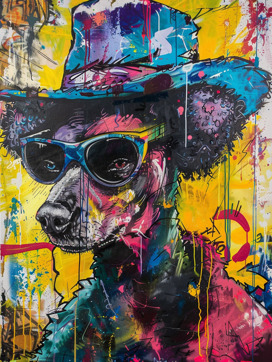 Colorful space Poodle dog with a hat Expressive surreal Poster # F025572