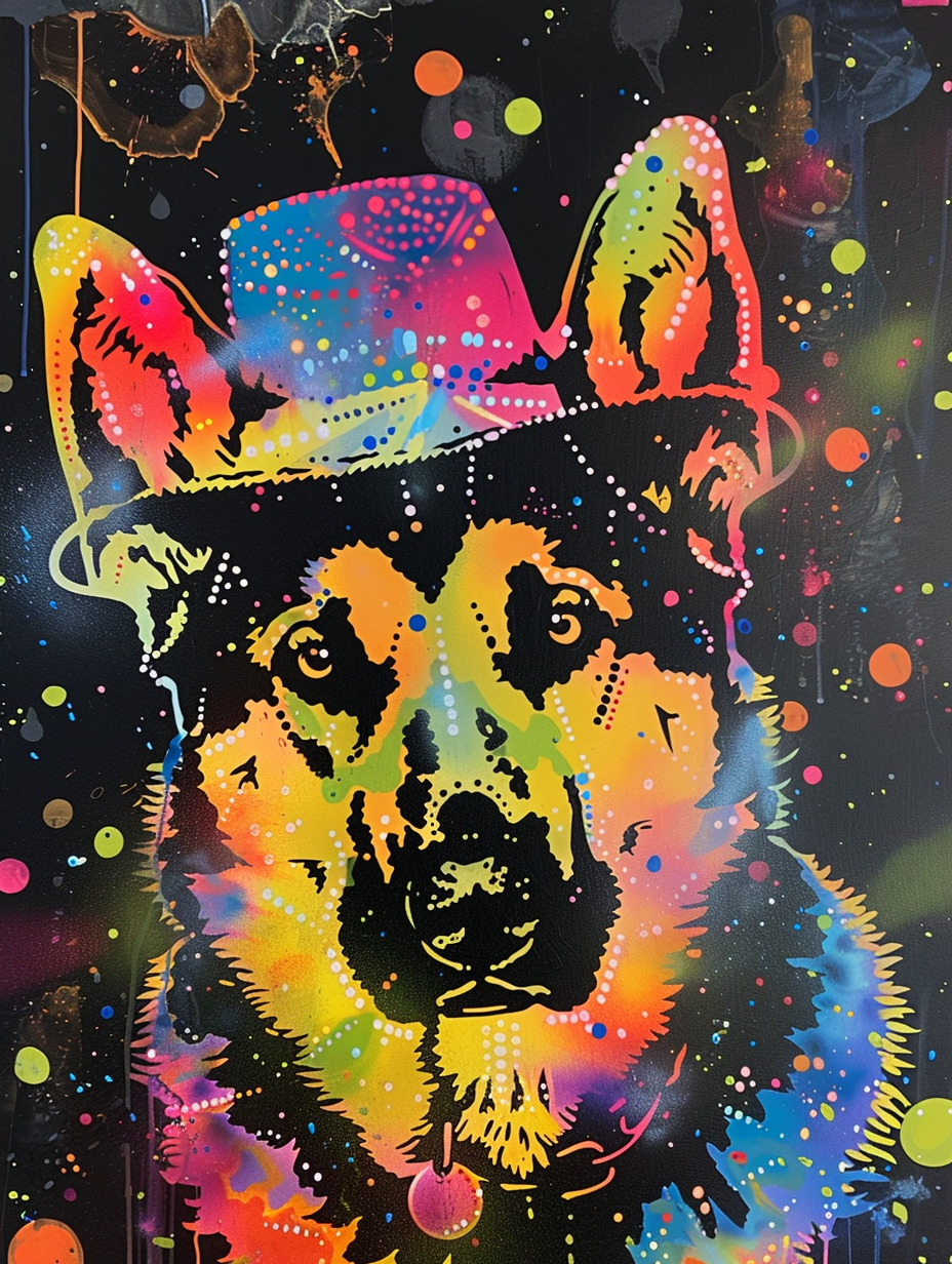 Colorful space German Shepherd dog with a hat Expressive surreal Poster # F025045