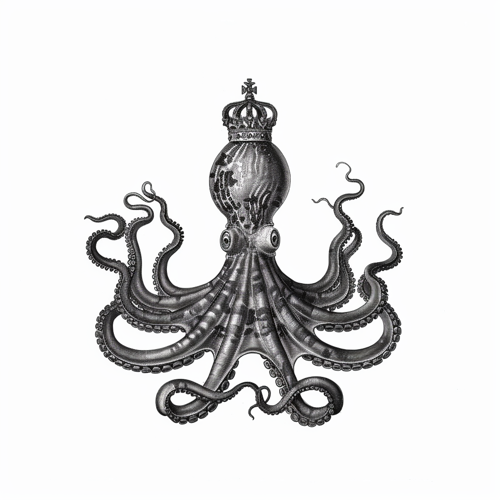 Octopus crowned majestic Expressive surreal Vinyl Decal Sticker for Car, Laptop, Tumbler and more # F015581