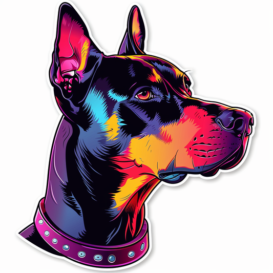 Doberman Pinscher Dog cyber punk Expressive surreal Vinyl Decal Sticker for Car, Laptop, Tumbler and more # F019418-4" x 4"