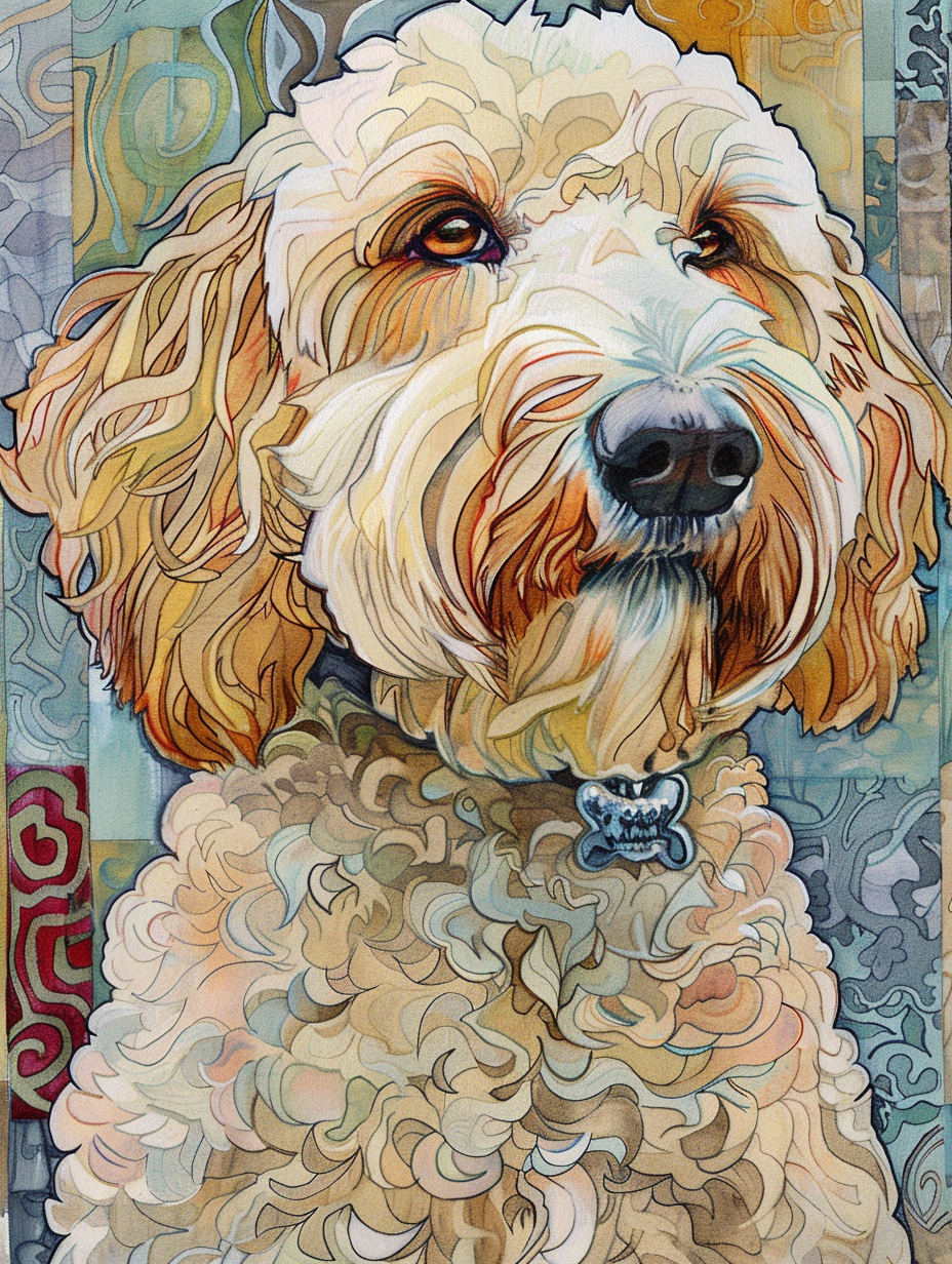 Poster of Goldendoodle dog Expressive surreal Poster # F024246