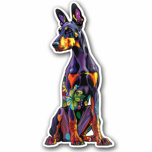 Doberman Pinscher Dog floral majestic Expressive surreal Vinyl Decal Sticker for Car, Laptop, Tumbler and more # F019425-4" x 4"