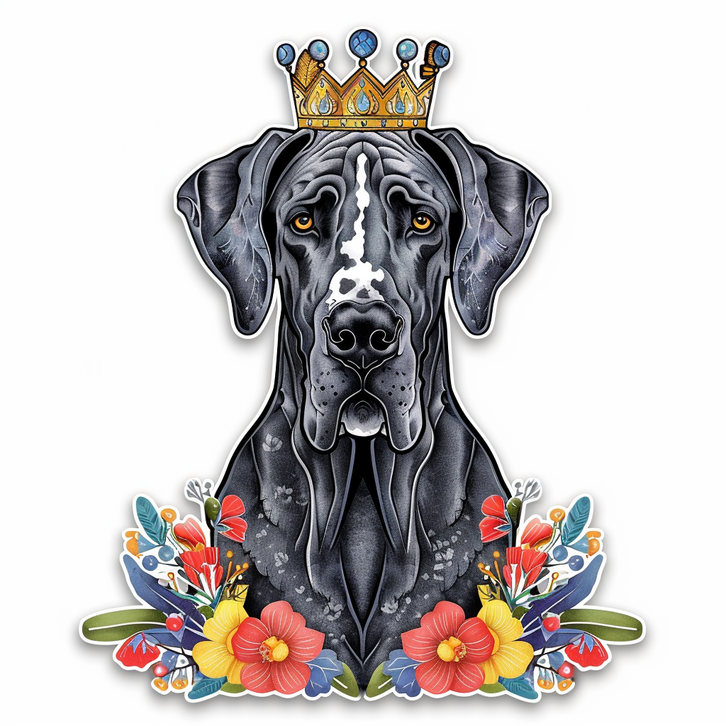 Great Dane Dog crowned majestic Expressive surreal Vinyl Decal Sticker for Car, Laptop, Tumbler and more # F017786