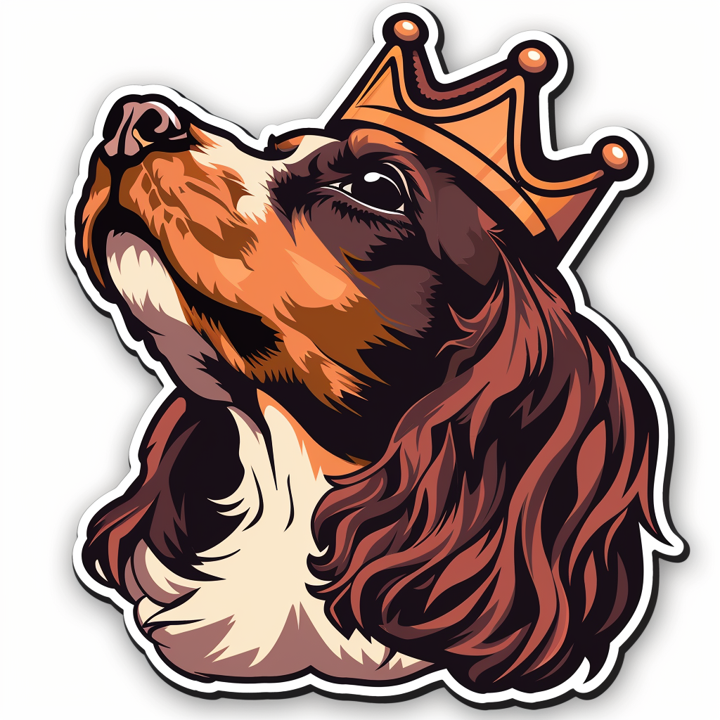 Cocker Spaniel Dog crowned majestic Expressive surreal Vinyl Decal Sticker for Car, Laptop, Tumbler and more # F020040-4" x 4"