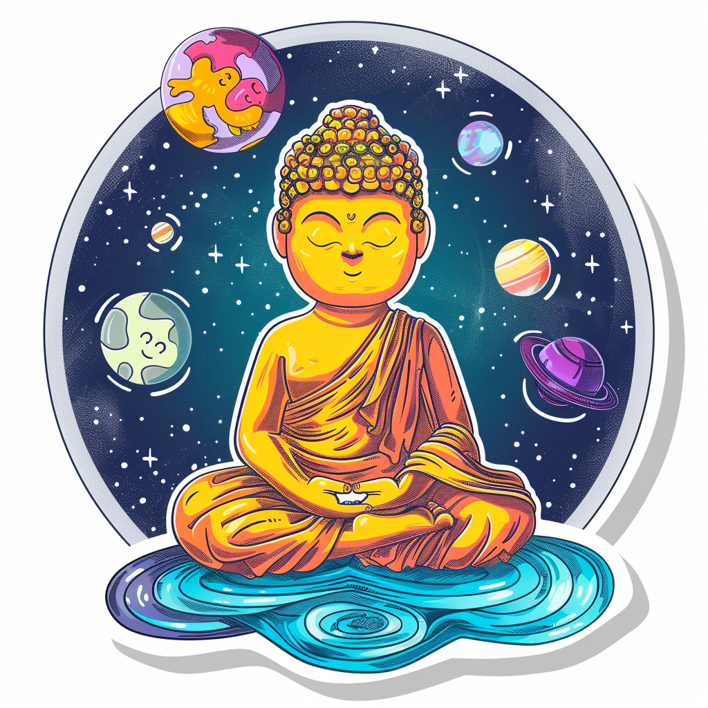 a Cute and Adorable Buddha full body space Expressive surreal Vinyl Decal Sticker for Car, Laptop, Tumbler and more # F017155